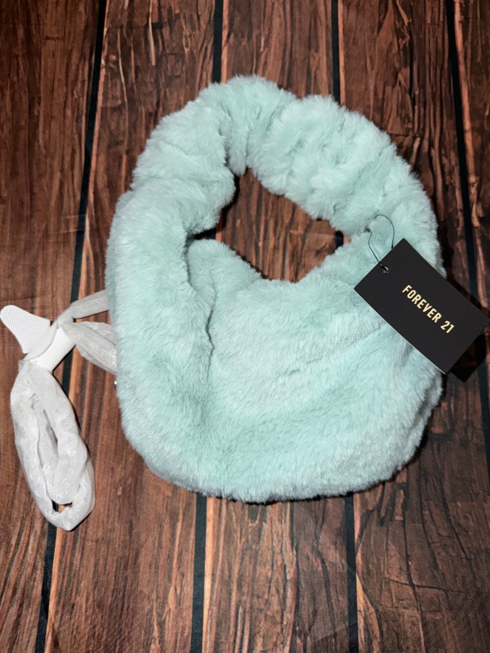 NWT Forever 21 Mint Faux Fur Shoulder Bag Y2K Soft Plush Hobo Purse Zip